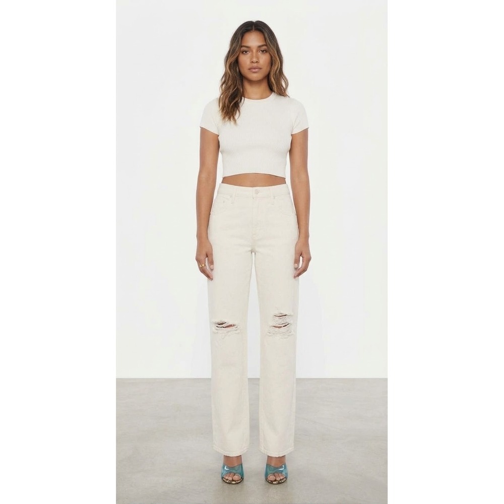 NWT MOTHER The Down Low Spinner Heel Ripped Low Rise Wide Leg Jeans Natural Acts